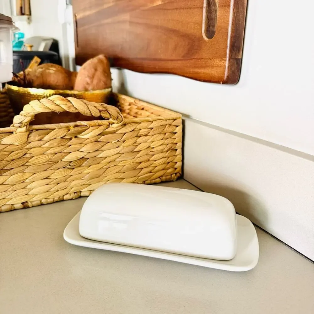 VINTAGE TARGET White Gloss Ceramic Low Profile Butter Storage Dish Lid Farmhouse